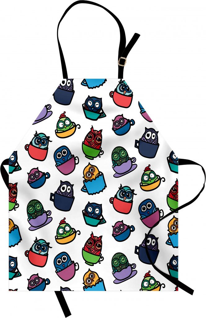 ABAKUHAUS Eulen Kochschürze, Lustige Eule in Einem Kaffee Tee Espresso Becher Tasse Guten Morgen Café kindisch fröhlich Kunst, Farbfest Höhenve...