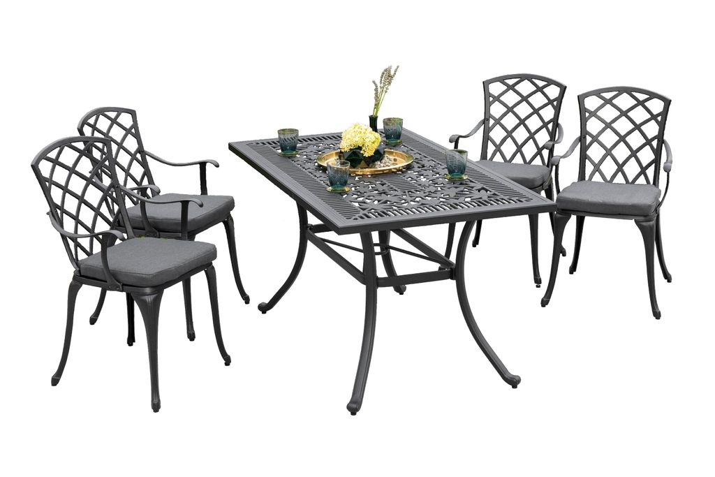 Merxx Gartenmöbelset Rhodos 9tlg., 4 Sessel, 4 Auflagen, 1 Tisch 140 x 80 cm - Aluminiumguss