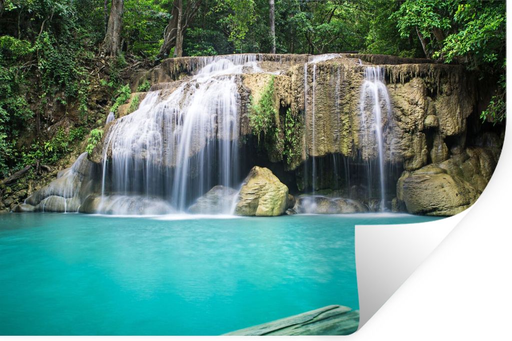 MuchoWow Wandtattoo Wandsticker Wandaufkleber Wasser - Wasserfall - Bäume 90x60 cm Selbstklebend und Repositionierbar - Aufkleber