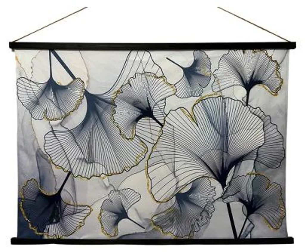 Kakemono Gingko Bleu-Or en Suédine Premium - Effet Velours et Dorures
