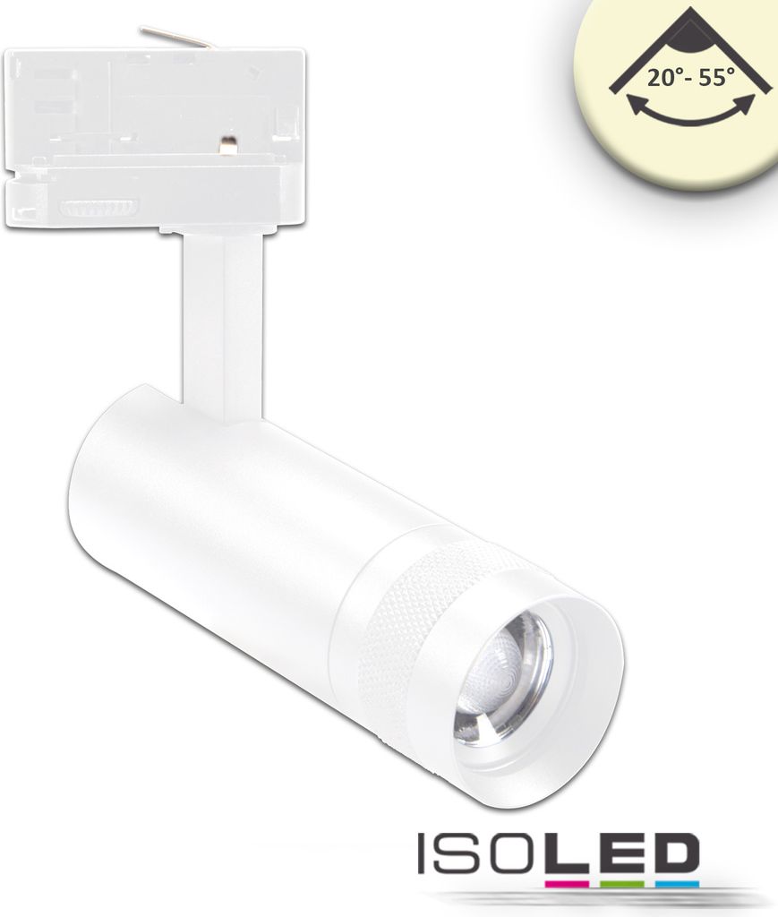 ISOLED 3-PH Schienen-Strahler fokussierbar, 8W, 20°-55°, weiß matt, 3000K, dimmbar