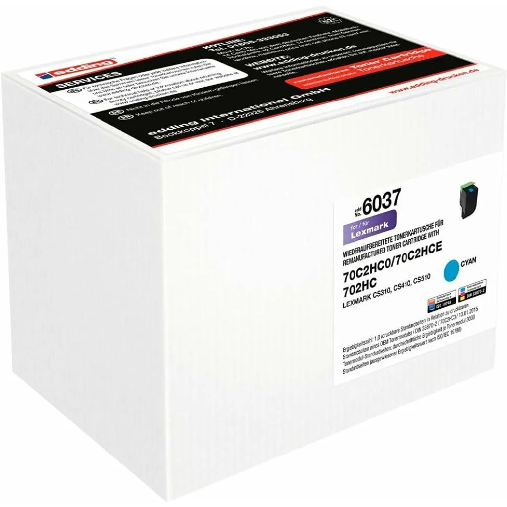 Toner cyan edding EDD-6037 idéal pour bureautique Lexmark 70C2HC0