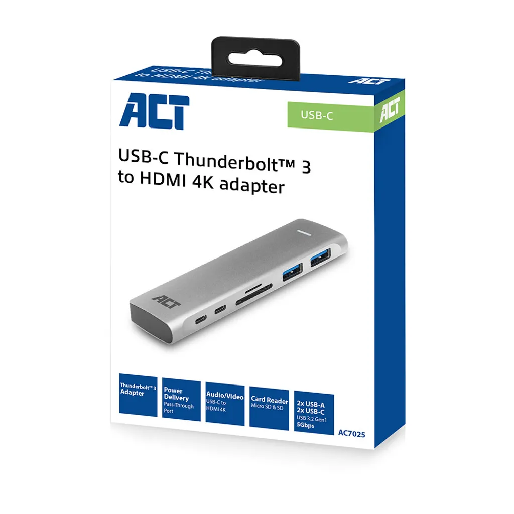 Adaptateur Multiport 4K HDMI avec Hub USB et DP Loop-through ACT AC7025