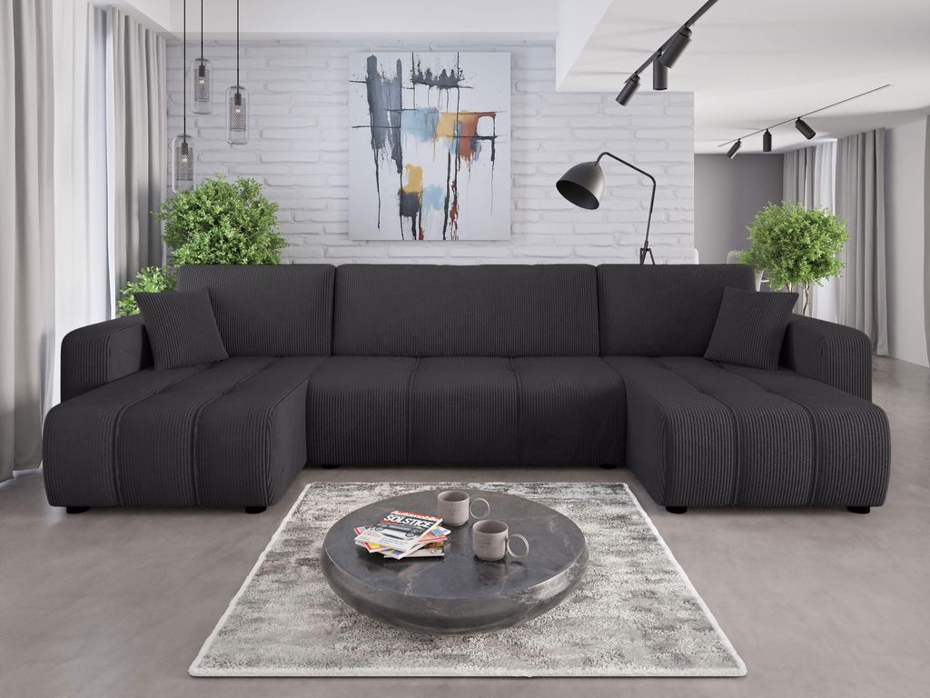 Couchgarnitur Sofa Sofagarnitur ALICE U im Cord Stoff samt Produktbild 