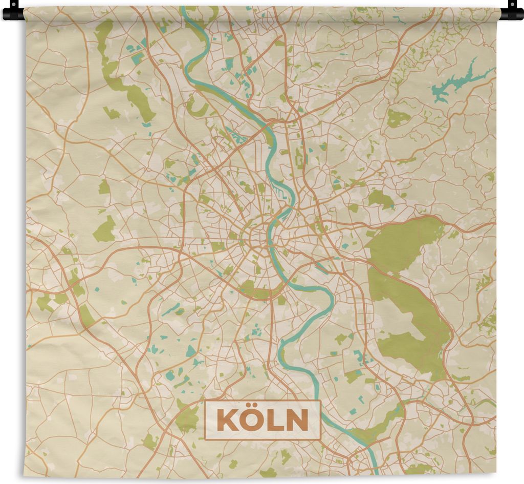 MuchoWow Wandteppich Wandbehang Karte - Köln - Stadtplan - Vintage - Karte 120x120 cm Tapisserie Dekoration Wandtuch - Modern - Baumwollgewebe