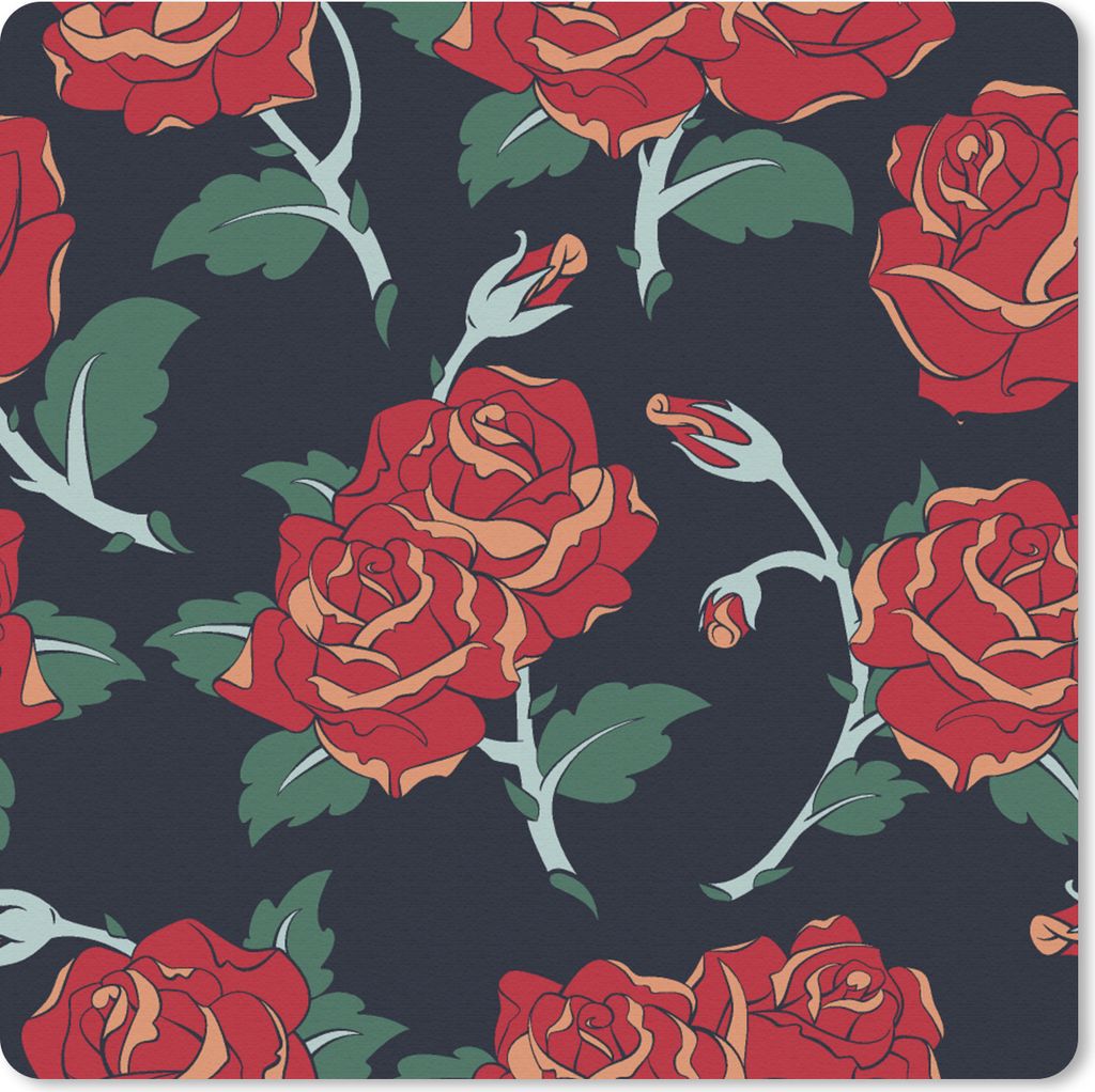 MuchoWow Mauspad Mousepad Rosen - Blume - Muster - Rot 30x30 cm - Mousepads - Maus Mat - Pad - Mausunterlage - Gaming