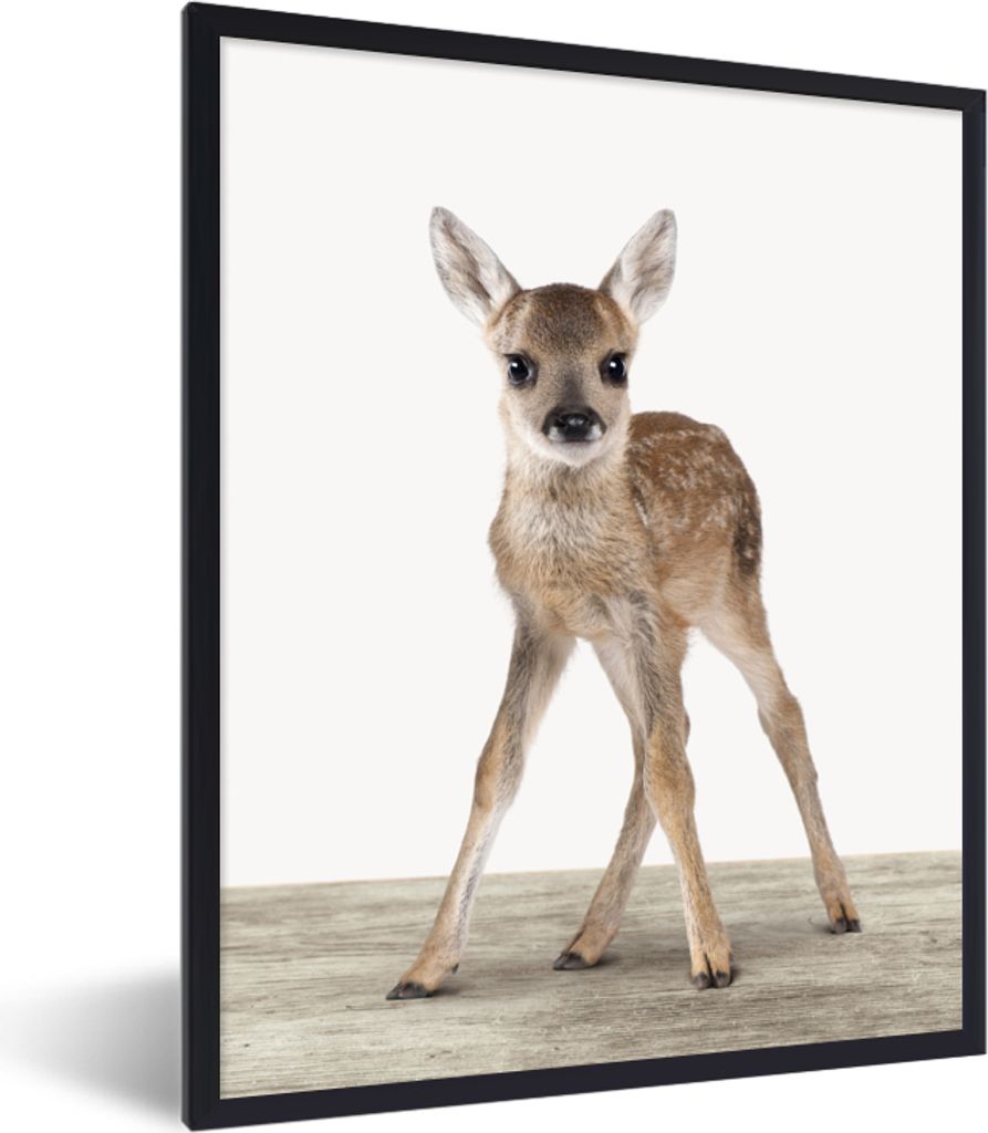 MuchoWow Gerahmtes Poster Hirsche - Baby-Hirsche - Tiere - Mädchen - Jungen - Kinder 30x40 cm - Poster mit Schwarzem Bilderrahmen Wandposter Rah...