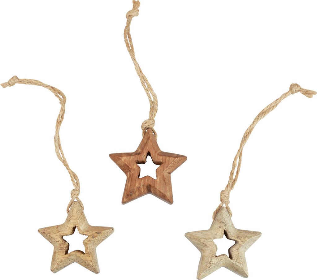 Natürliche Holzsterne Dekohänger Weihnachtsschmuck Ø4,5cm 8er Set, 8 Stück