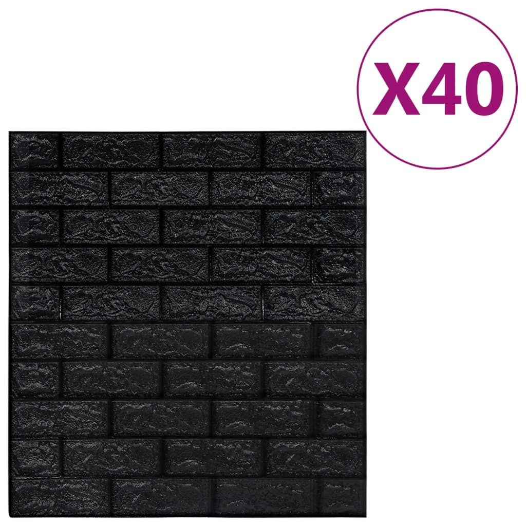 vidaXL Tapeta 3D cegła samoprzylepna 40 szt. czarna Zdjęcie produktu 