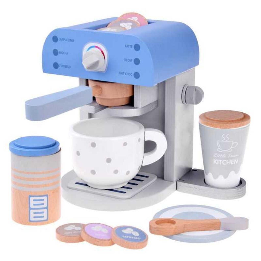 Kinder Holz-Kaffeemaschine inkl. Zubehör, Blau