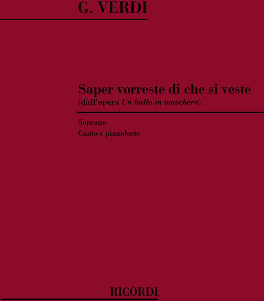 G. Verdi Un Ballo In Maschera: Saper Vorreste Di Che Si Vocal and Piano