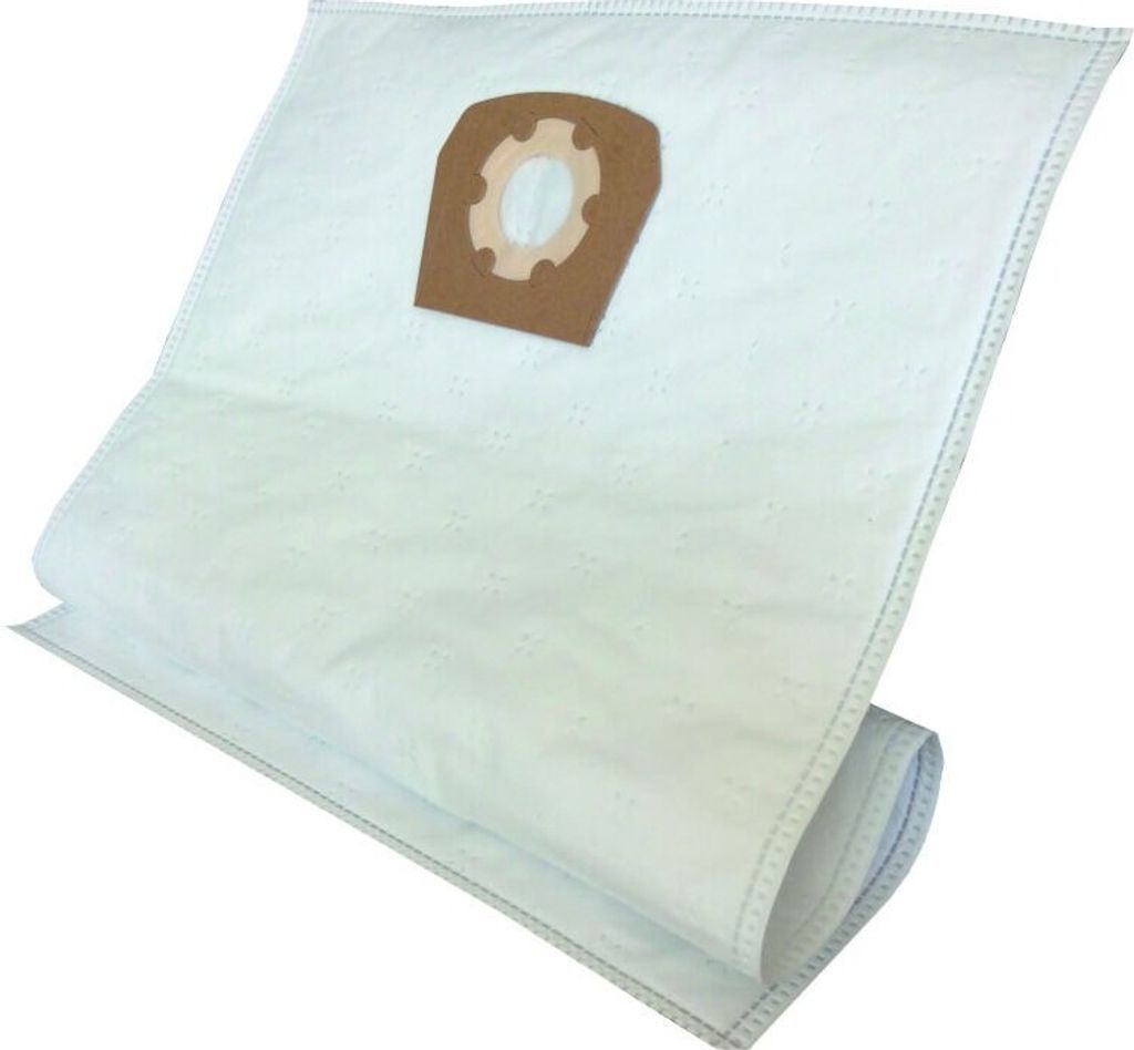 A white vacuum cleaner bag with a brown cardboard attachment.