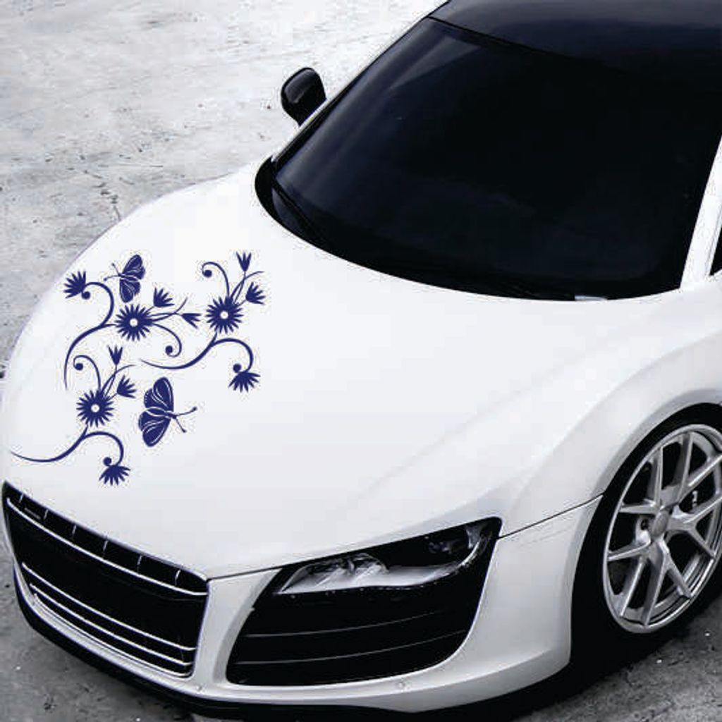 Aufkleber - Autoaufkleber "Blumenranke Tina" 50cm x 50cm königsblau - Tuning Carystyling Heckscheibe Auto
