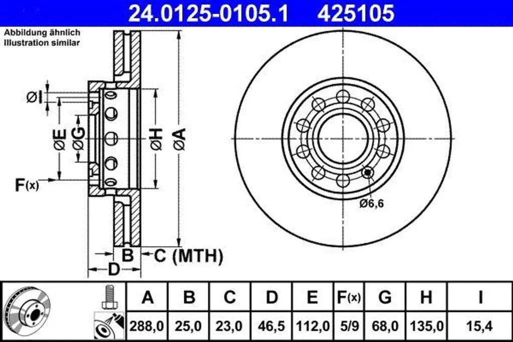 Disque de frein haute performance ATE compatible avec OE 4A0615301C