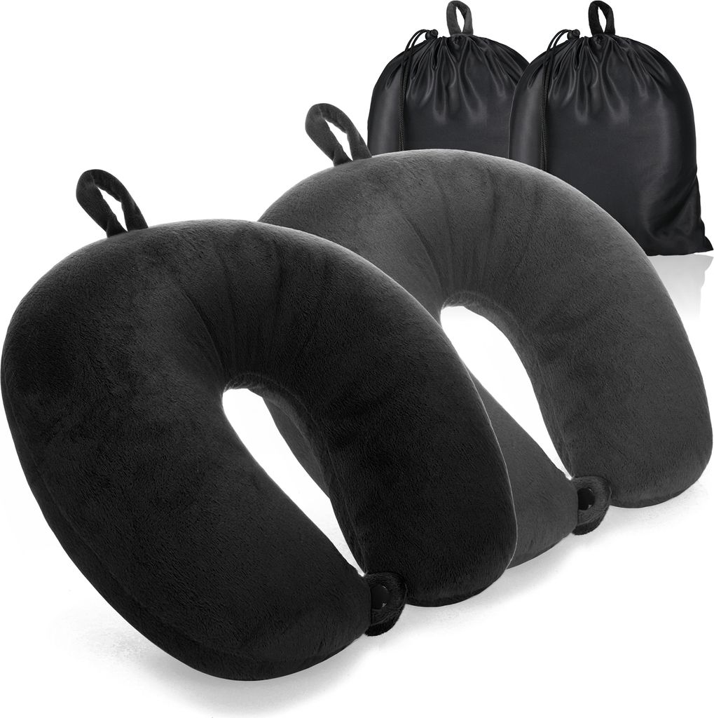 com-four 2x Premium Nackenkissen - Nackenstützkissen mit Memory Foam - Nackenhörnchen für Erwachsene - samtweiches Reisekissen für Flugzeug, ...
