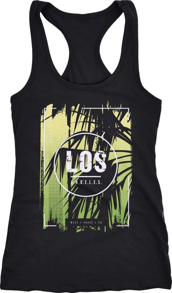 Damen Tank-Top Los Angeles Retro 80er Style Palmen USA Amerika Sunset Boulevard Fashion Racerback Neverless schwarz-grün M