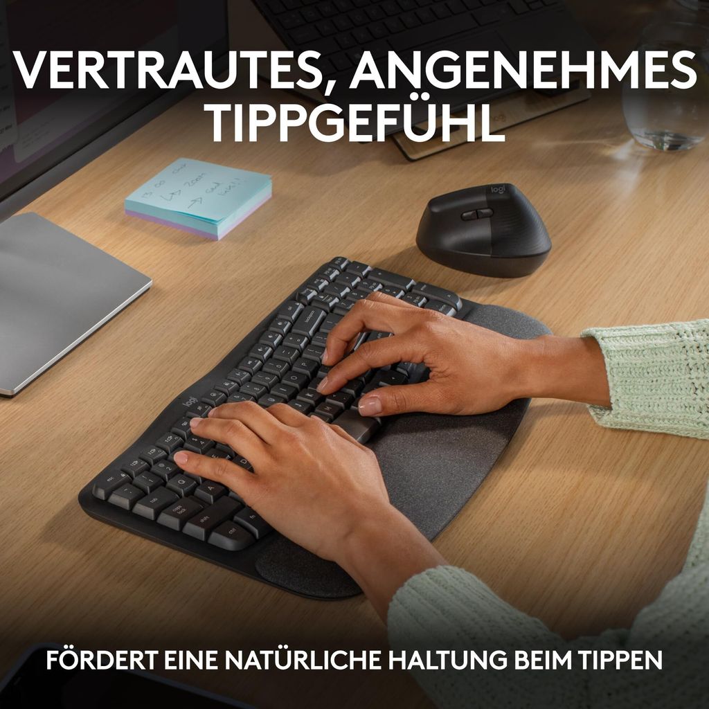 Logitech WAVE KEYS, schwarz - Kabellose ergonomische Produktbild 10