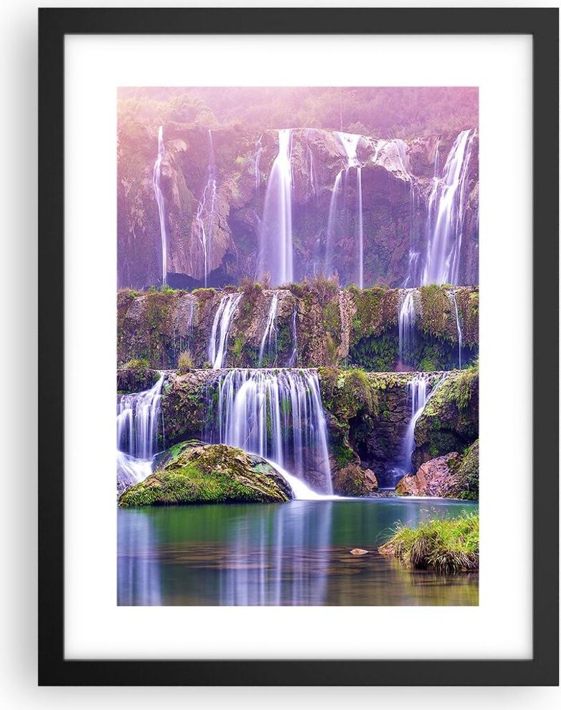 Gerahmtes Poster - Schwarzer Rahmen - Wasserfall Natur - 30x40 cm - Wand Bild - Wanddeko - Wandbilder - Kunstposter - Wandposter - Bilderrahmen - B...