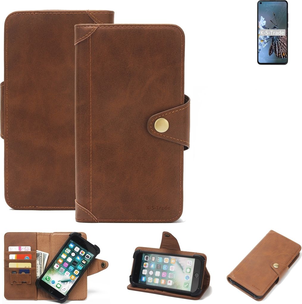 K-S-Trade Handyhülle für HTC Desire 20 Pro Schutz Hülle Walletcase Bookstyle Tasche Case Handytasche Wallet Flipcase Cover PolyurethanBraun (1x)