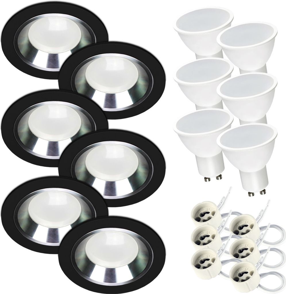 Einbaustrahler SET 6x GU10 Einbauleuchte 7W neutralweiss Deckenspot IP20 Einbauspot Küche Wohnzimmer FOY schwarz mit Ring SL Einbaurahmen