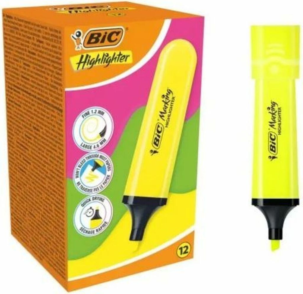 Zakreślacz Highlighter żółty neon (12szt) BIC