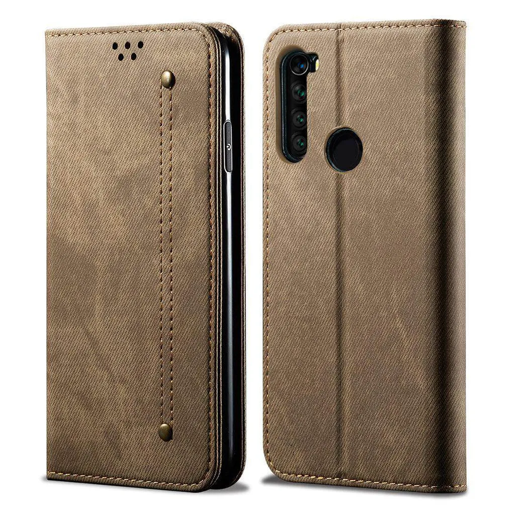 Custodia Redmi Note 8, Custodia a portafoglio in pelle con chiusura magnetica e custodia con funzione stand per Xiaomi Redmi Note 8 Khaki