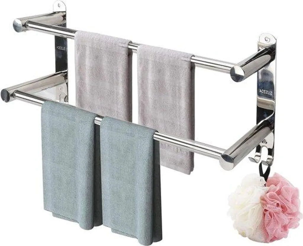 Porte-serviettes mural extensible pour gain de place salle de bain inox