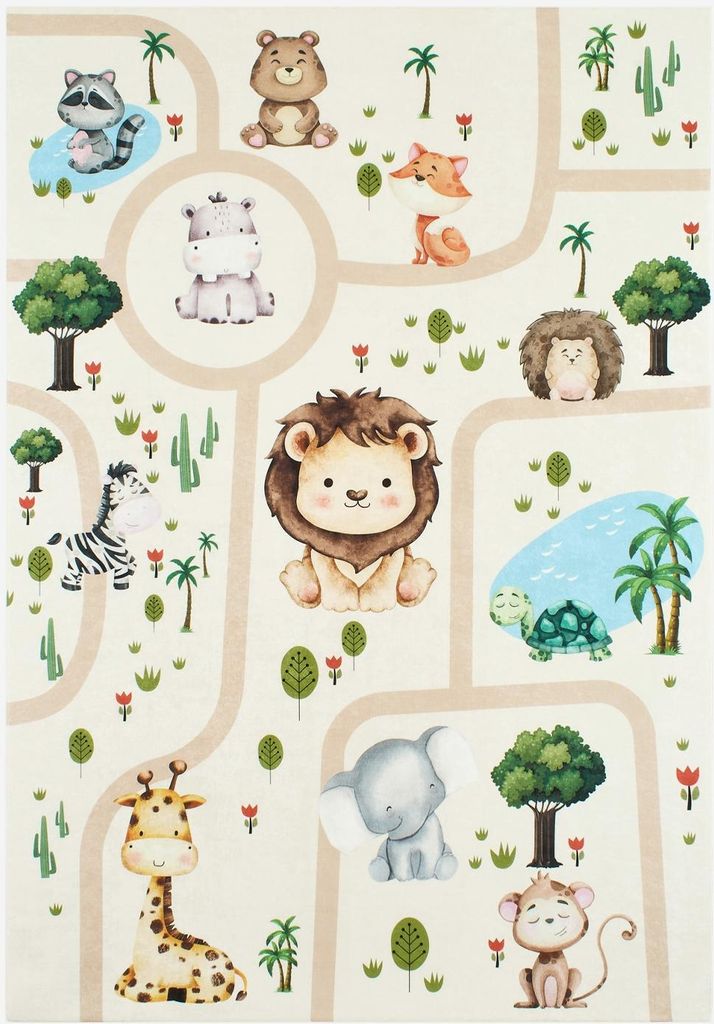 sweeek - Weißer Kinderteppich mit Tiermotiven