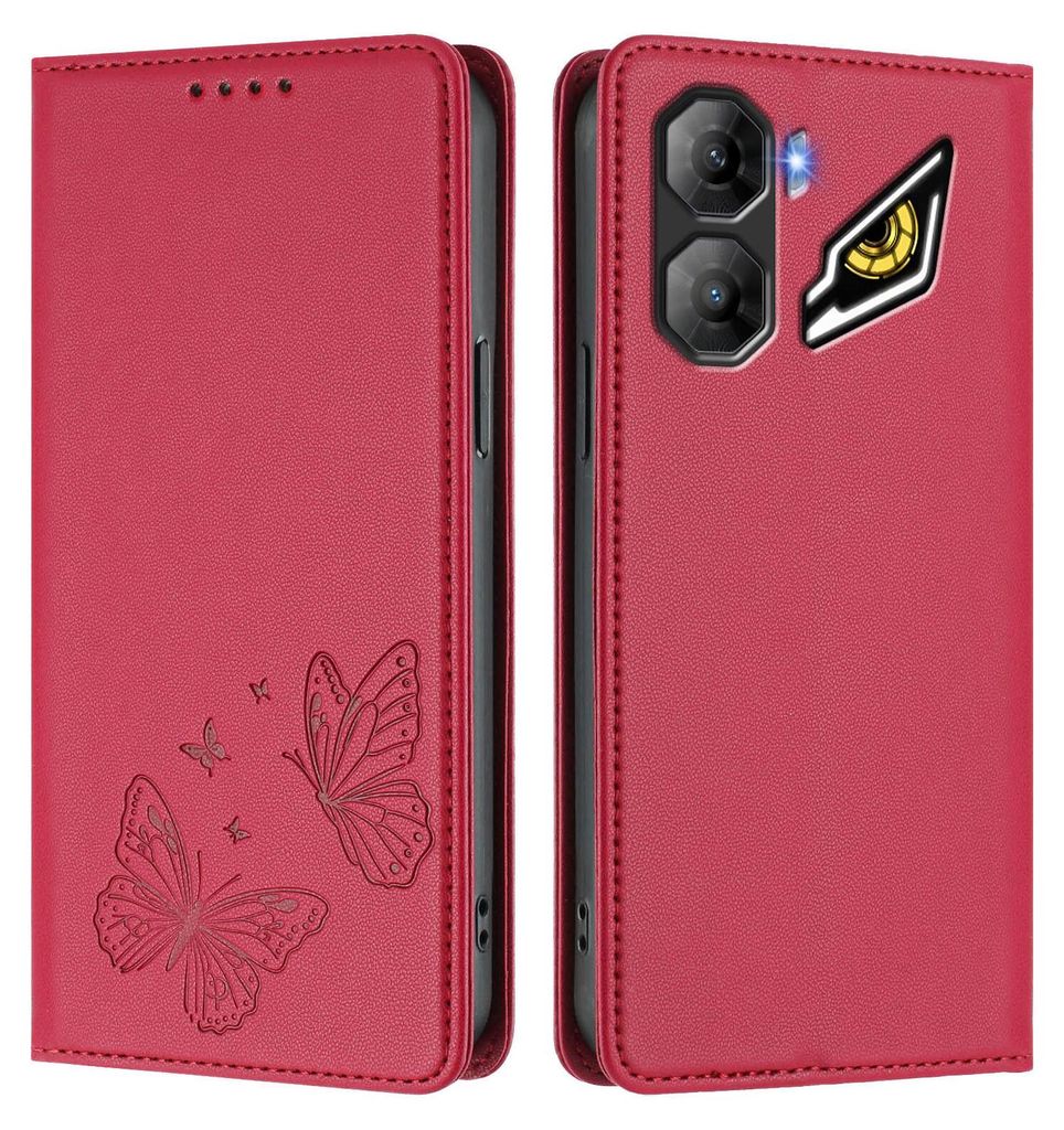 Lederhülle für ZTE nubia Neo 3, Schmetterling Prägung Leder Brieftasche Schutzhülle mit Ständer Rot