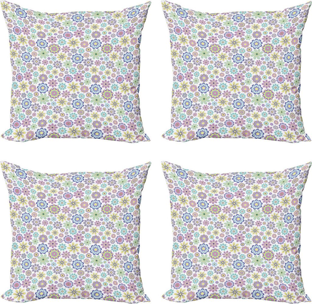 ABAKUHAUS Pastell Kissenbezug Set (4 Stück), Aufwändige blühen Weinlese, Moderner Doppelseitiger Digitaldruck, 45 cm x 45 cm, Mehrfarbig