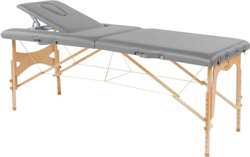 Behandlungsliege, Massageliege, Liege klappbar, mobil, Höhe 57-85 cm, aus Holz, Farbe:42 grau