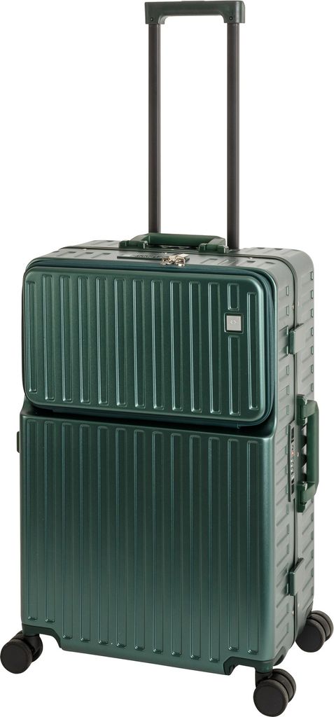 Travelhouse Roma Reisekoffer, Vortasche mit TSA, Powerbank Anschluss, Alu-Rahmen, Hartschale, Trolley, Grün