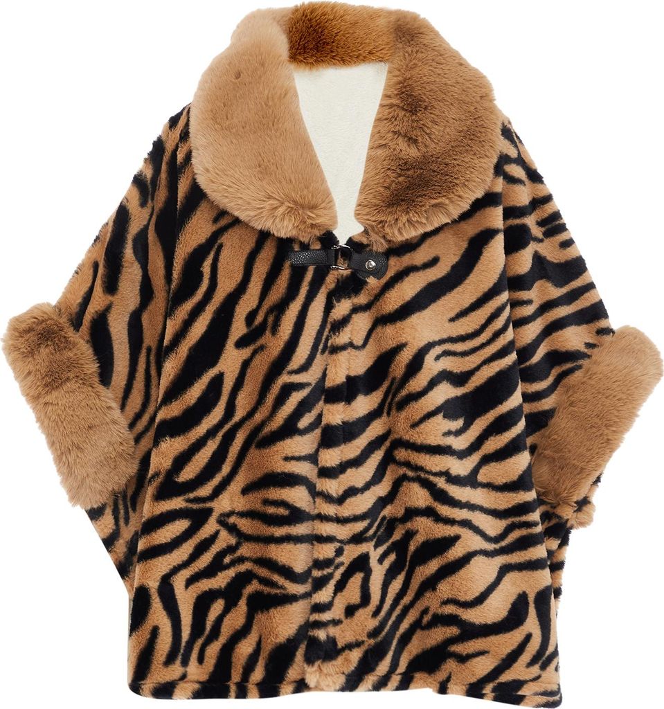FRAULLY damen strickponcho - braun schwarz, M