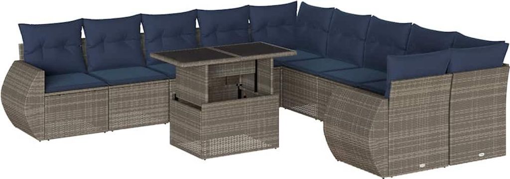 11-teiliges Gartensofa-Set mit Kissen, grau, Polyrattan