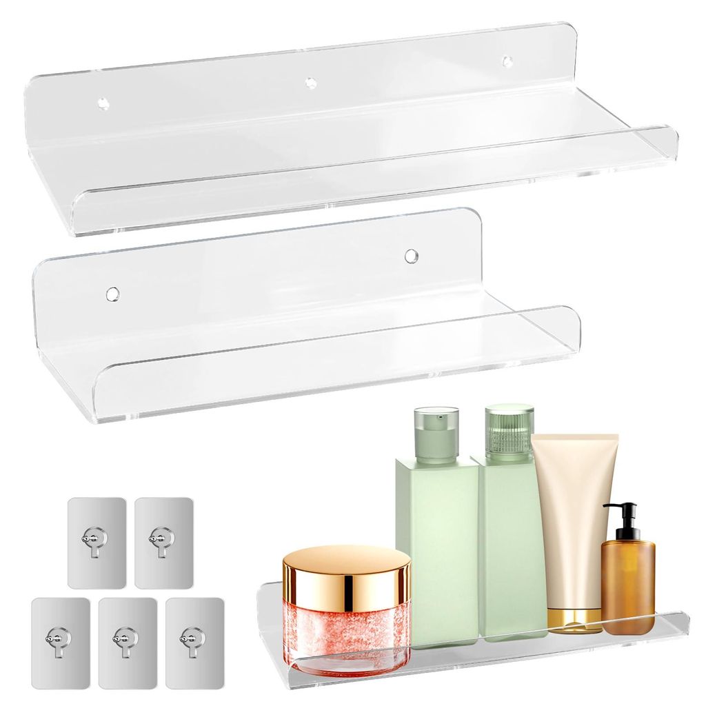 Wandregale, schwebende Regale, 2 Stück, transparente schwebende Regale, ohne Bohren an der Wand montierbar, geeignet zur Aufbewahrung kleiner Gege...