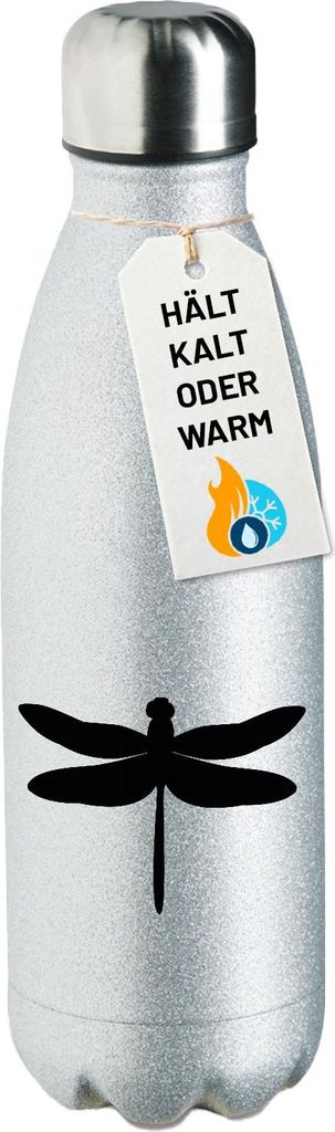 Huuraa Trinkflasche Libelle Silhouette 500ml Silver Edelstahl Wasserflasche Trinkflasche Geschenkidee