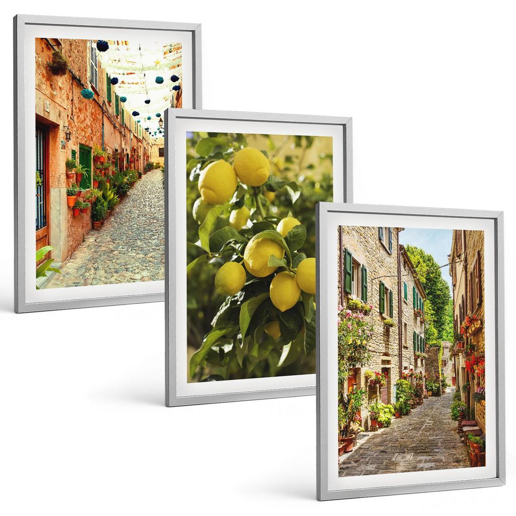 Bilder Set 3-teilig im silbergerahmten Rahmen – Wandbilder 3 Stück – gerahmte Poster für Wohnzimmer, Schlafzimmer und Flur – 40x60 cm – S...
