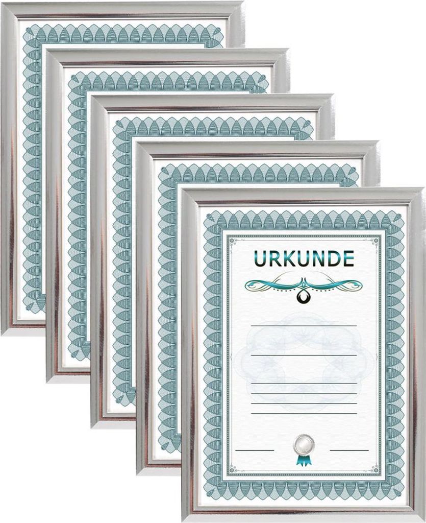2er 3er 5er 10er Pack Dokument Bilderrahmen 21x29,7 DIN A4 Urkunde Foto Rahmen - Farbe: 5er Pack Silber