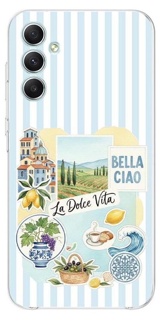 Flexible Hülle für das Samsung Galaxy A34, Kameraschutz, TPU Silikon transparent, Urlaub in Italien, italienische Spezialitäten, La Dolce Vita