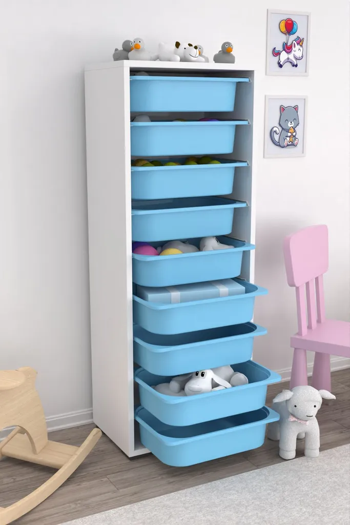 Armoire multifonctionnelle Skye Decor Zola 9N Blanc et Bleu 122 cm