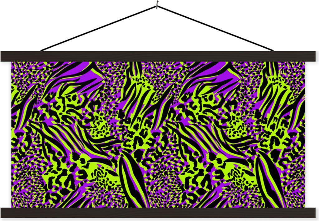 MuchoWow Textilposter Tiermuster - Lila - Grün - Neon 90x45 cm mit schwarzem Rahmen - Klemmleisten