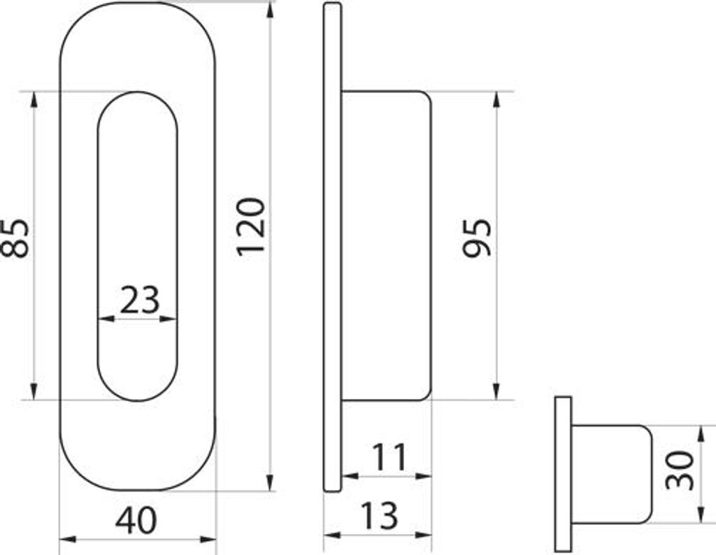 Owalny uchwyt do drzwi przesuwnych SL2012 120x40x13 stal Zdjęcie produktu 