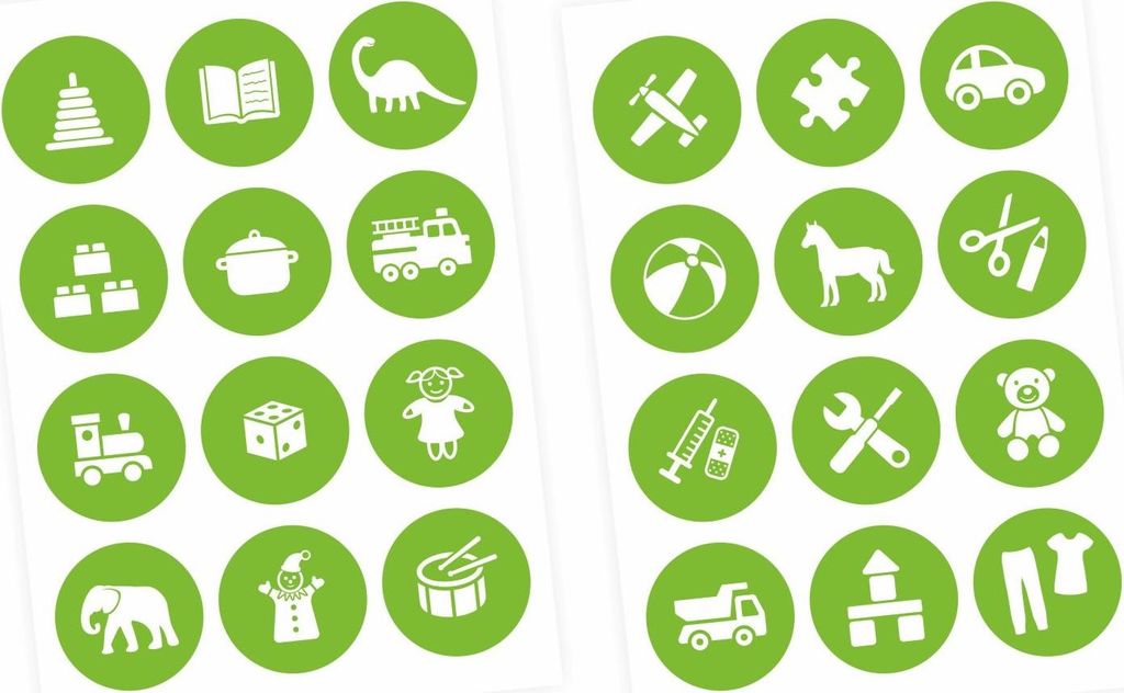 Möbelaufkleber Ordnungssticker für Spielzeug WEISS/ GRÜN