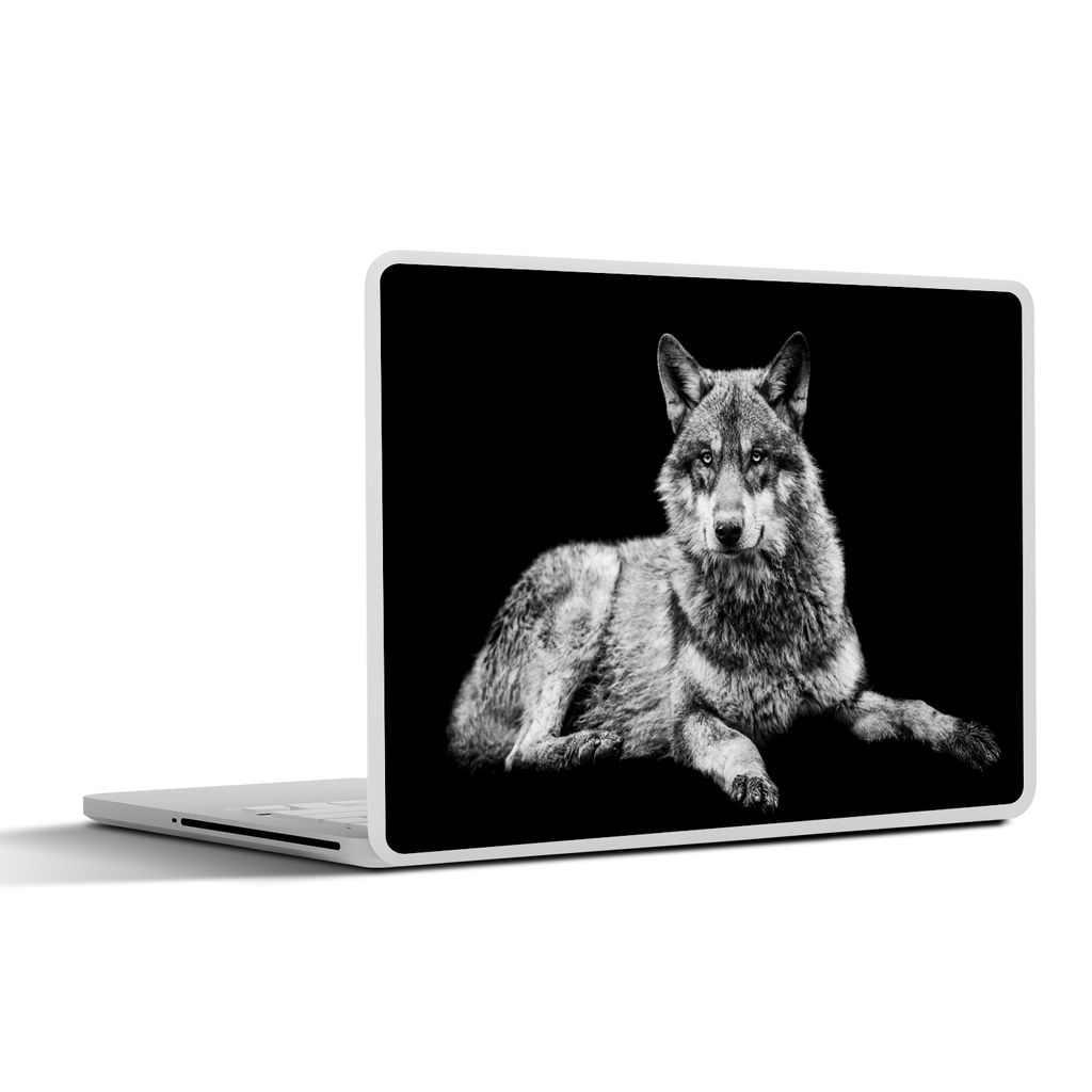MuchoWow Laptop Aufkleber Sticker Cover Wildlife - Wolf - Schwarz - Weiß 30x21 cm - Sticker für Laptop - Selbstklebend