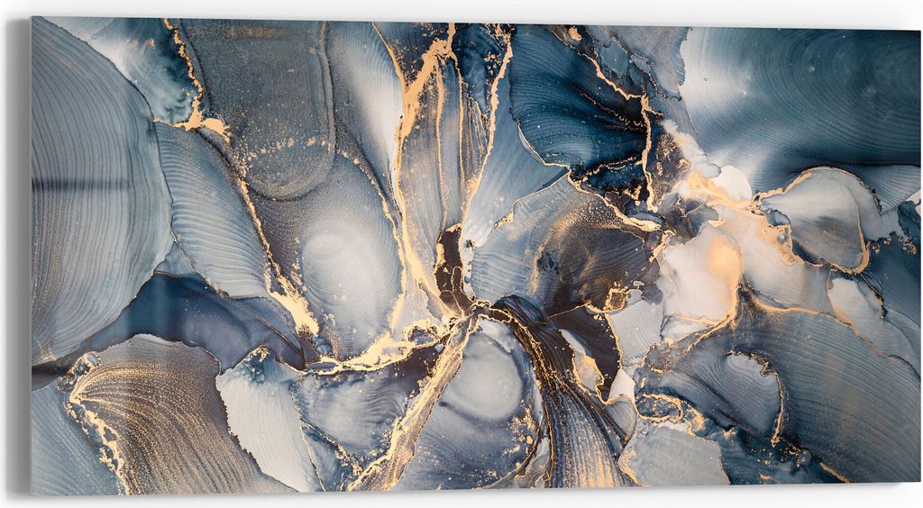 DEQORI Glasbild Echtglas 60x30 cm 'Marmor-Farbspiel mit Gold' Wandbild Bild modern Deko