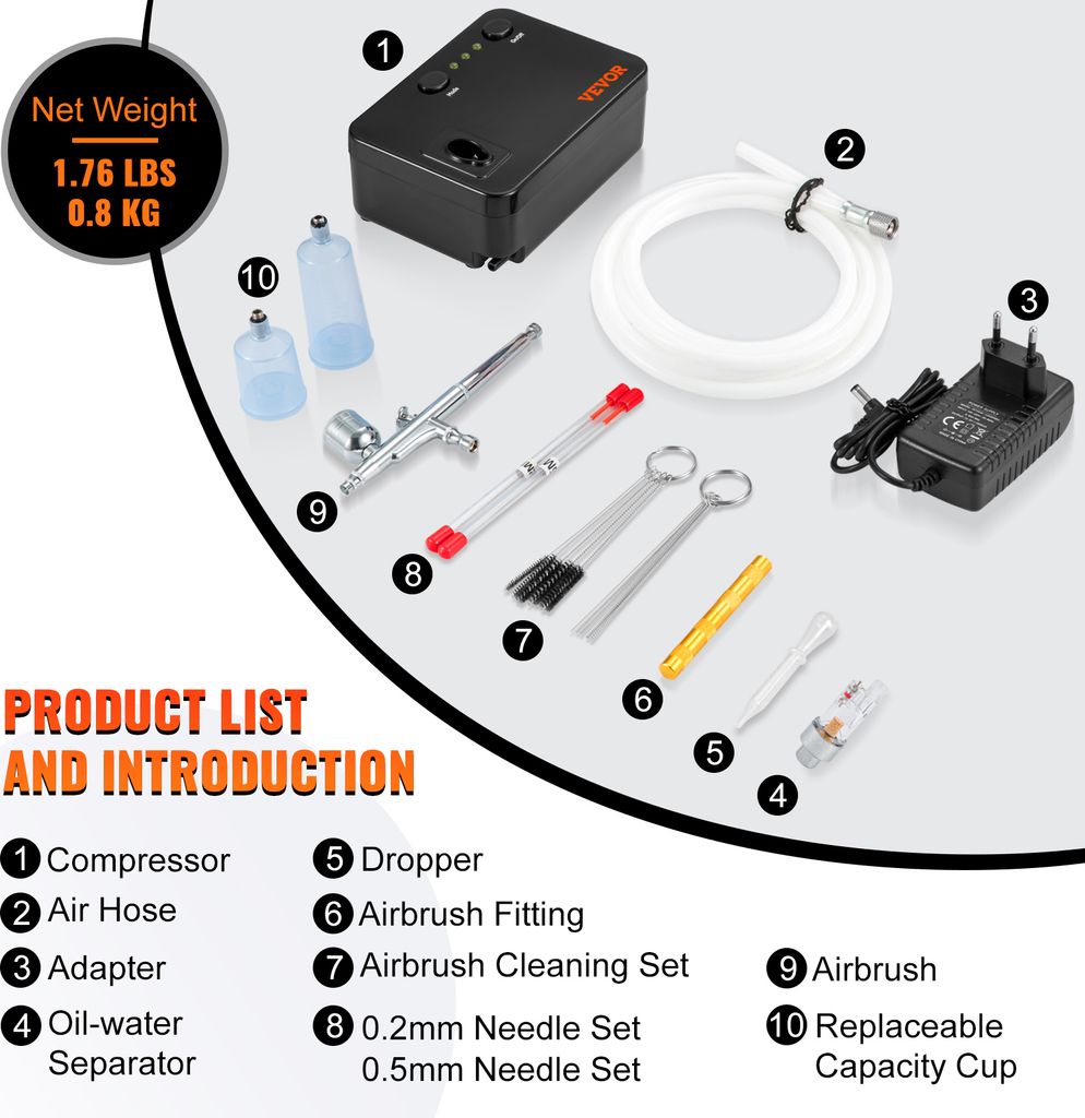 VEVOR Mini Airbrush Set Kompresor Dvojčinná stříkací Obrázek produktu 7