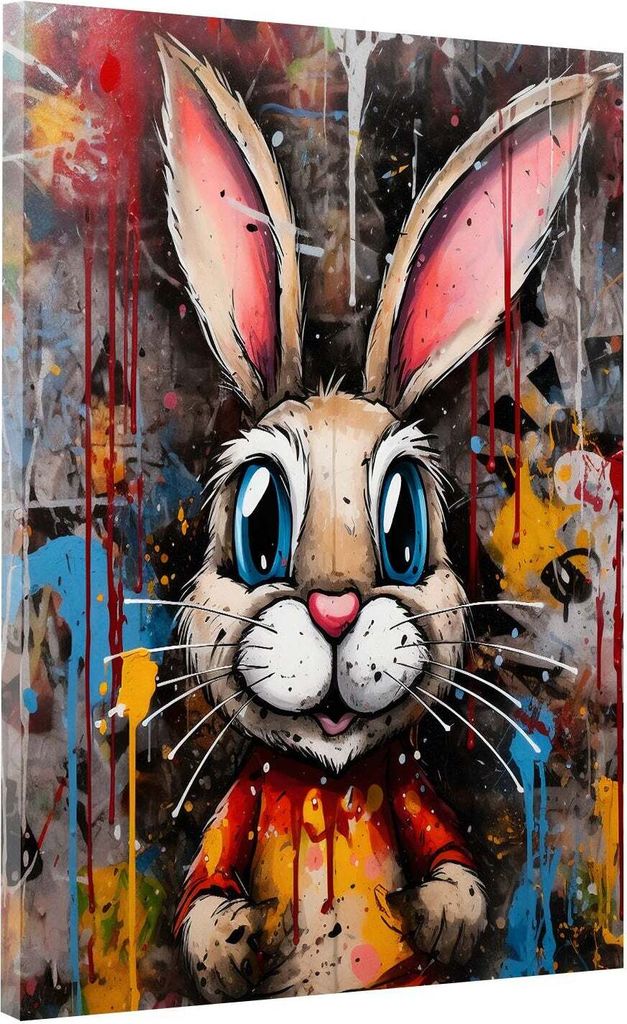 Hase Pop Art Leinwandbild Wandbild Kunstdruck XXL Deko abstrakt: 90x120x2cm