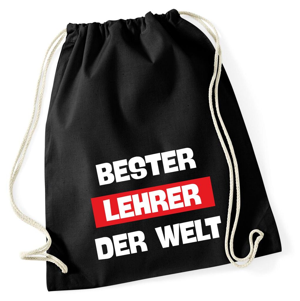 Huuraa Turnbeutel Bester Lehrer der Welt 12 Liter Black Baumwolle Rucksack Geschenkidee