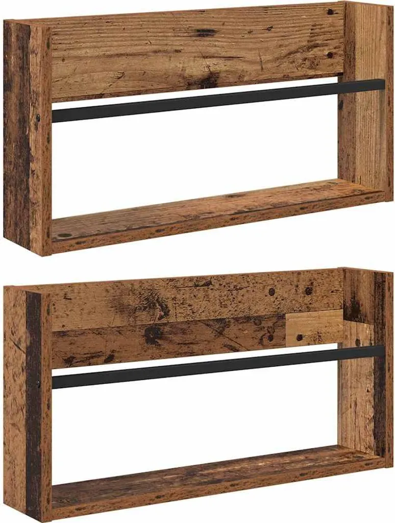 Set 2 Portariviste Parete vidaXL 60x12x30 cm Legno di Recupero