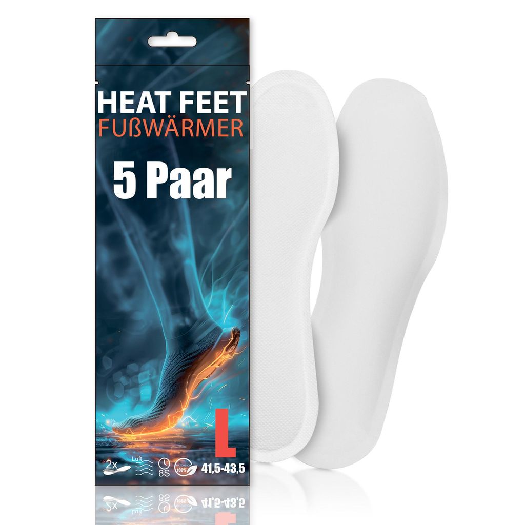 5 Paar HEAT FEET Wärmesohlen Gr. 41,5-43,5 | 8h Wärme | Heizsohlen Fußwärmer für Wintersport, Outdoor & Weihnachtsmarkt | Warme Einlegesohlen